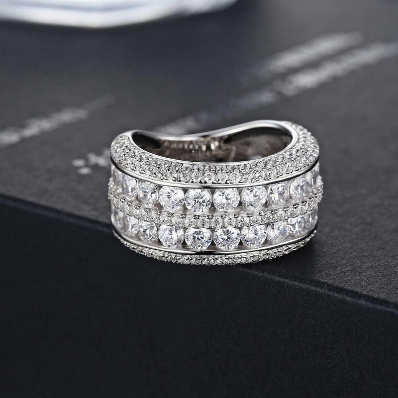 Hsitgexf 2 Rows Round Cut Shiny Full Diamond Ring Cubic Zirconia Cocktail Rings CZ Diamond Ring Eternity Engagement Wedding Band Ring for Women - Image 3